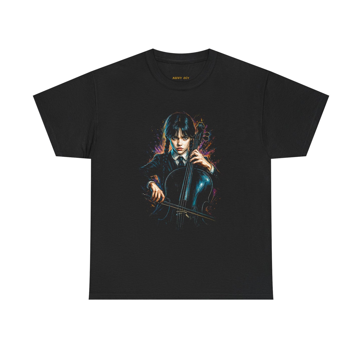 Cello Girl Graphic Tee — Moody Neon Portrait T-Shirt for Musicians & Goth Style