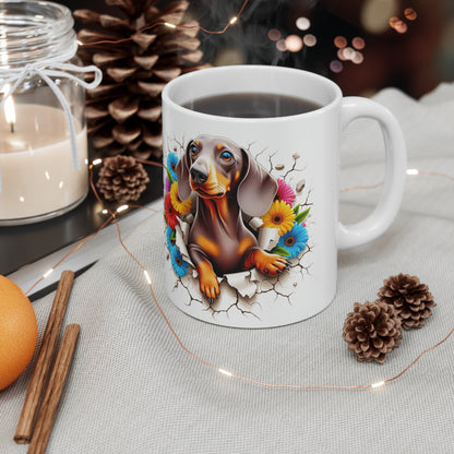 Dachshund Floral Design Coffee Mug - 11oz & 15oz