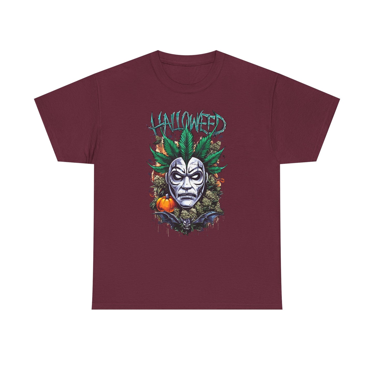 Hallowed Harvest Tee — Halloween Mask & Pumpkin Graphic T-Shirt