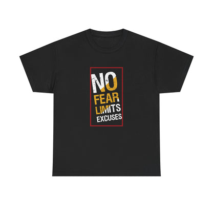 Motivational Unisex Heavy Cotton Tee - "No Fear, No Limits, No Excuses"