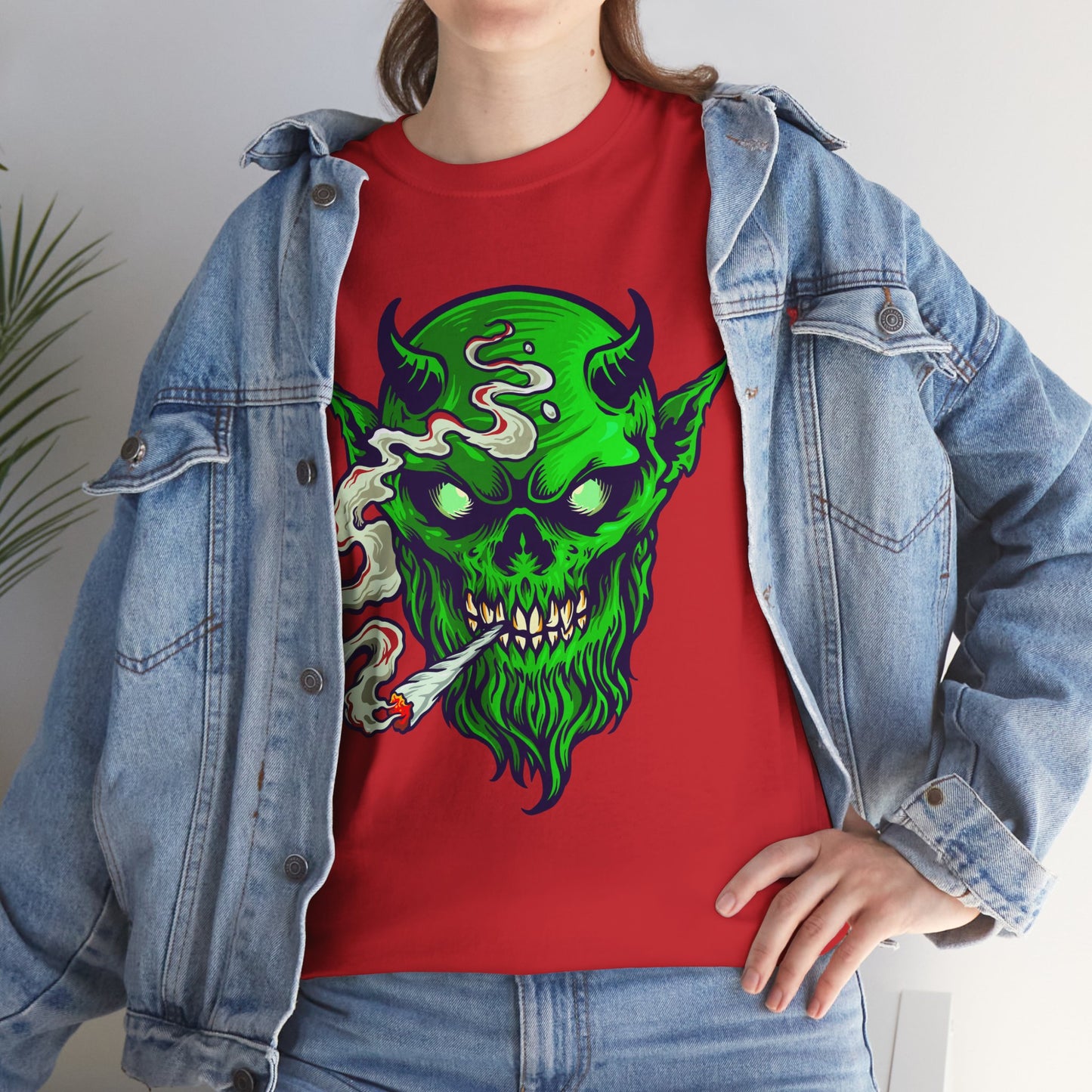 Smoking Green Demon Skull T-Shirt — Creepy Stoner Graphic Tee