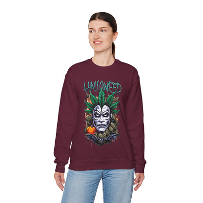 Hallowed Harvest — Halloween Mask & Pumpkin Graphic Sweatshirt