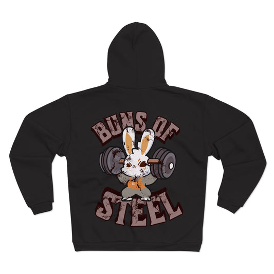 Buns of Steel Unisex Hooded Zip Sweatshirt - Fun Fitness Humor Hoodie for Gym Lovers