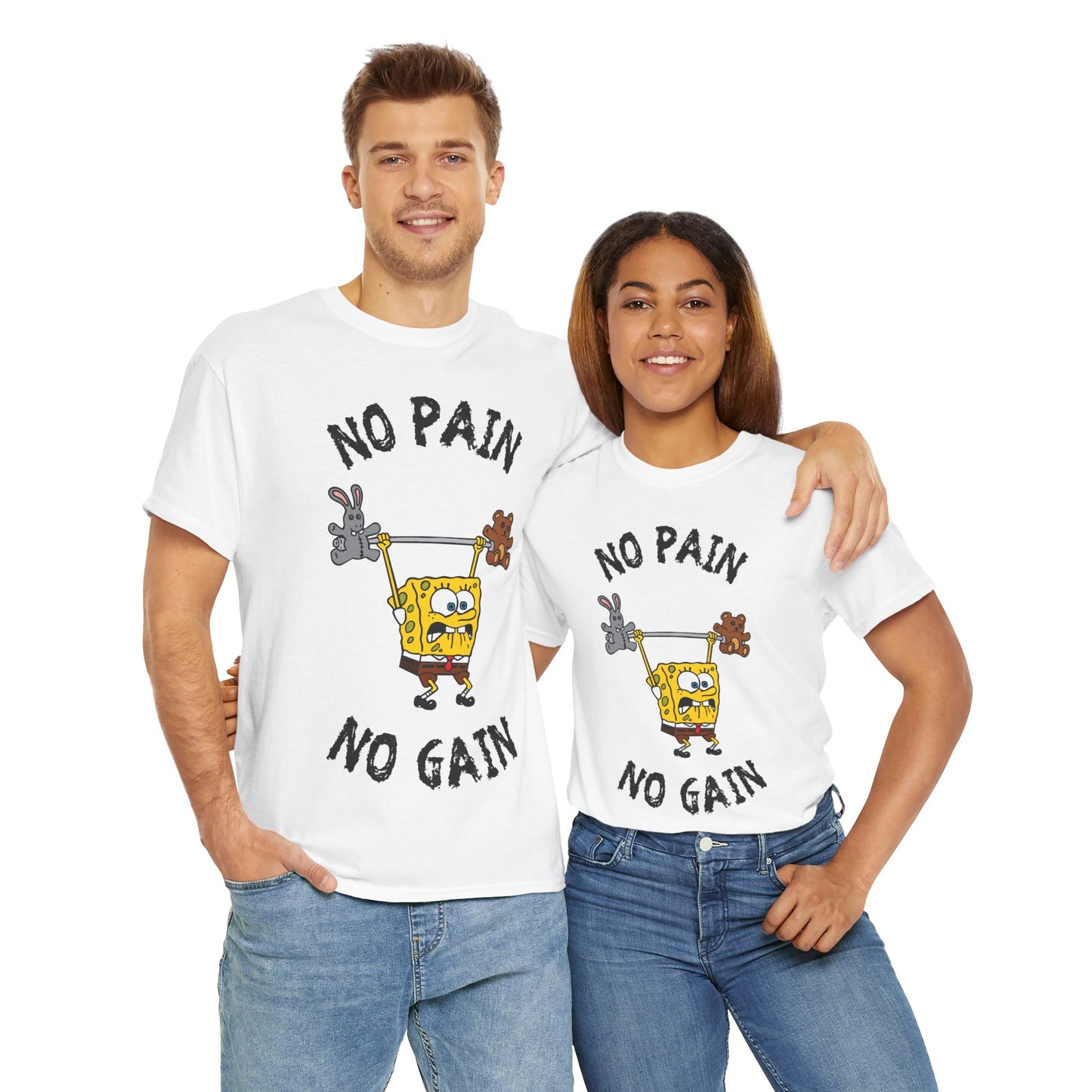 SpongeBob No Pain No Gain White Unisex Heavy Cotton Tee