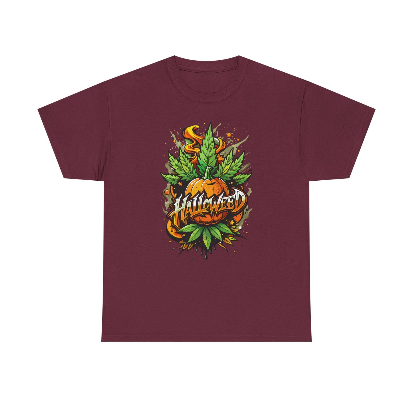 Halloween Pumpkin Graphic Tee — 'Halloween' Pumpkin & Leaves Illustration