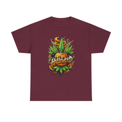Halloween Pumpkin Graphic Tee — 'Halloween' Pumpkin & Leaves Illustration