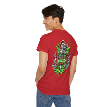 Music Microphone Tee — Retro Mic & Leaf Graphic T-Shirt