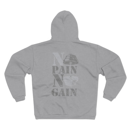 Gym Motivational Hooded Zip Sweatshirt - No Pain No Gain