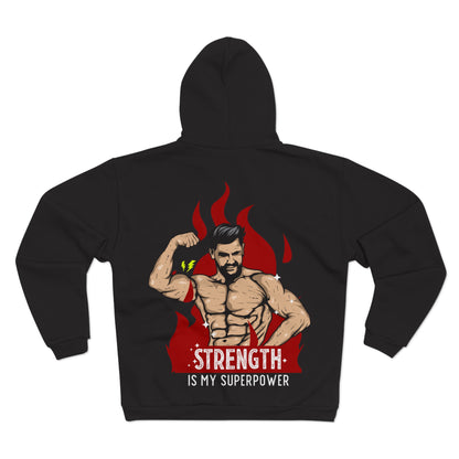 Strength Is My Superpower Unisex Hooded Zip Sweatshirt - Perfect for Fitness Enthusiasts