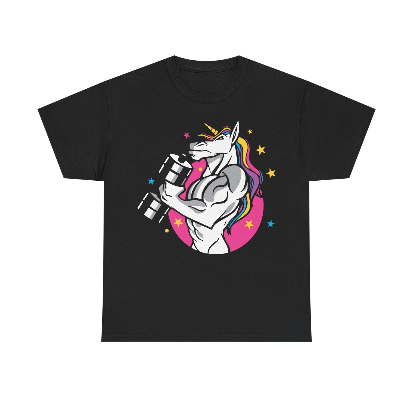 Motivational Unicorn Workout Tee - Unisex Heavy Cotton T-Shirt for Fitness Lovers Black