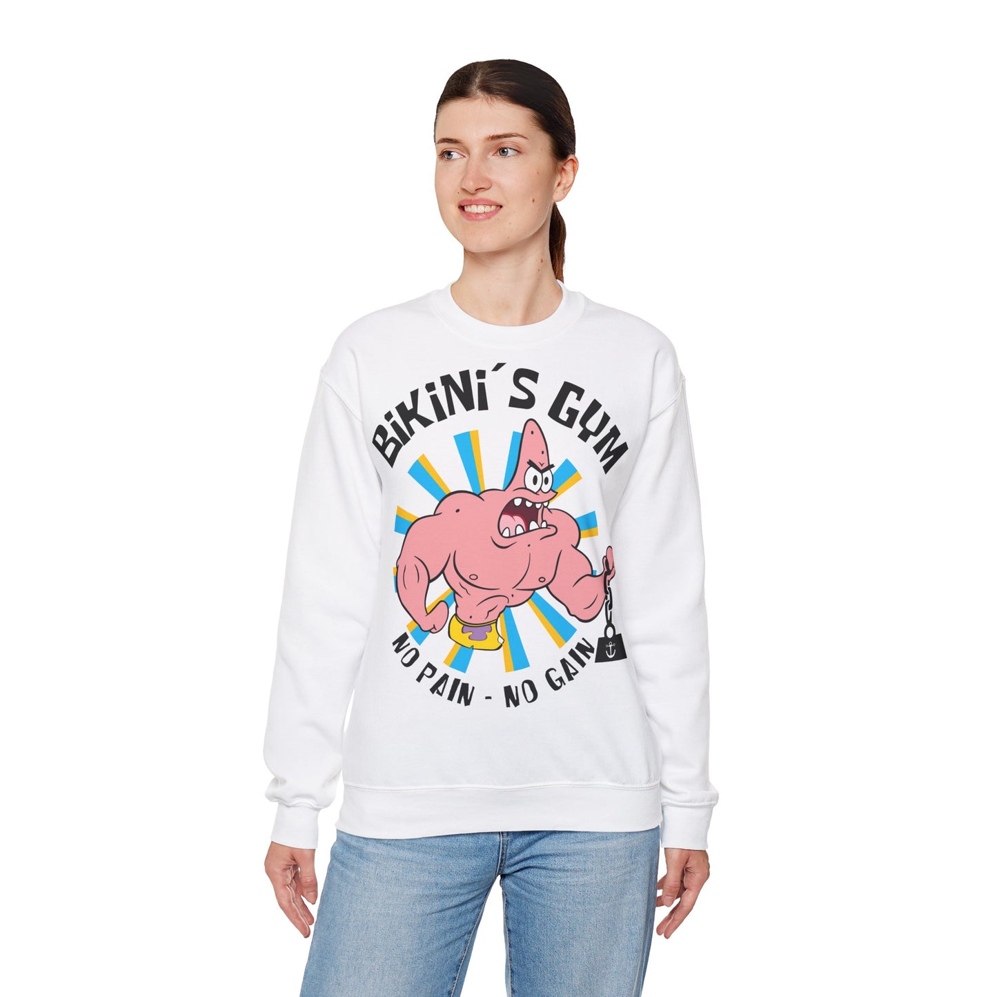 Unisex Heavy Blend™ Crewneck Sweatshirt - Bikini's Gym "No Pain - No Gain" White