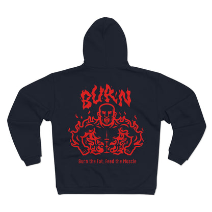 Fitness Motivation Unisex Hooded Zip Sweatshirt - 'Burn the Fat, Feed the Muscle'
