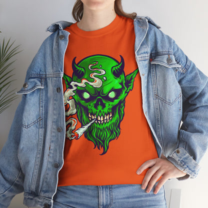 Smoking Green Demon Skull T-Shirt — Creepy Stoner Graphic Tee