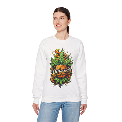 Halloween Pumpkin Graphic Sweatshirt — 'Halloween' Pumpkin & Leaves Illustration