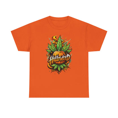 Hallowed Harvest Tee — Halloween Mask & Pumpkin Graphic T-Shirt