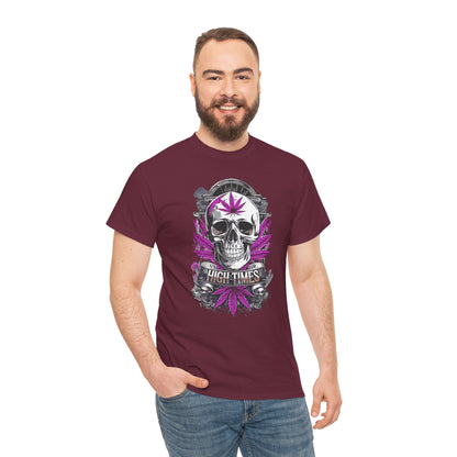 Skull & Purple Cannabis Leaf Tee - "High Times" Graphic T-Shirt Both