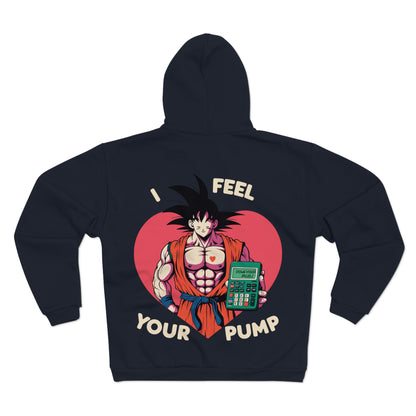 I Feel Your Pump Unisex Hooded Zip Sweatshirt - Perfect for Anime Fans & Fitness Lovers