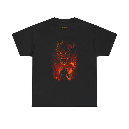 Fiery Demon Warrior T-Shirt — Flaming Oni Silhouette Graphic Tee