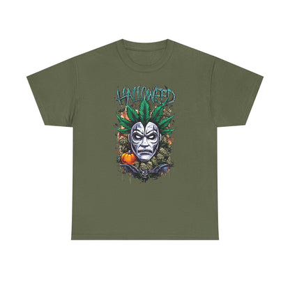 Hallowed Harvest Tee — Halloween Mask & Pumpkin Graphic T-Shirt