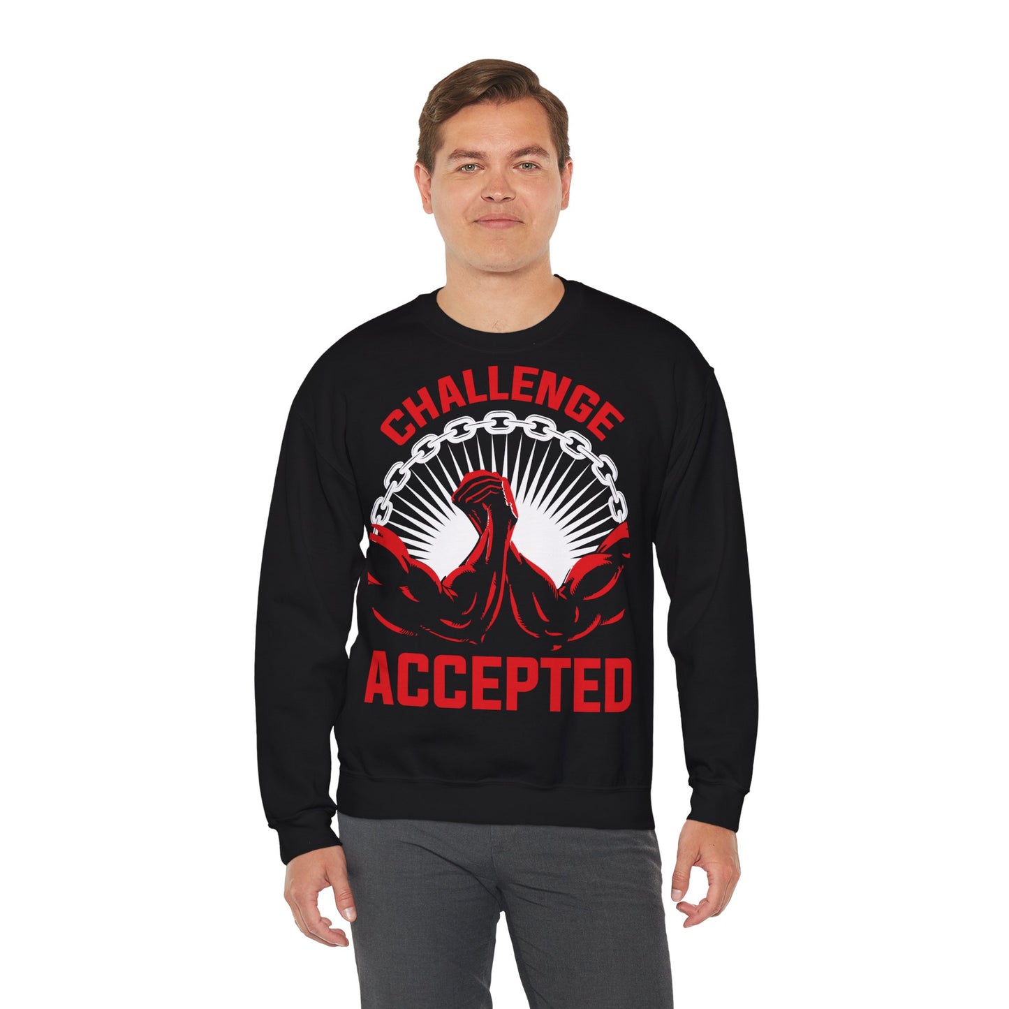 Motivational Crewneck Sweatshirt - 'Challenge Accepted' Black