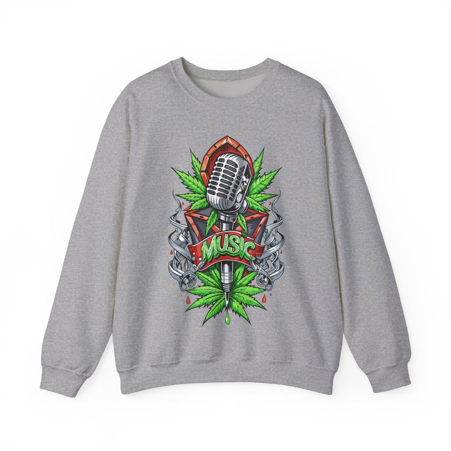 Music Microphone — Retro Mic & Leaf Graphic Sweatshirt