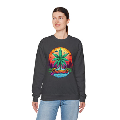 Summer Cannabis Leaf Swaetshirt – Retro Tropical Sunset