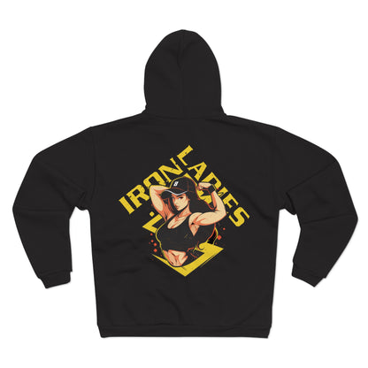 Unisex Hooded Zip Sweatshirt - Iron Ladies Inspirational Design for Fitness Enthusiasts