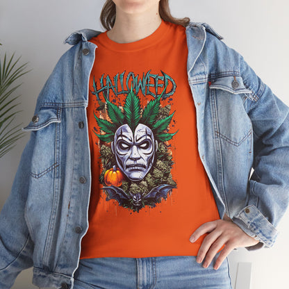 Hallowed Harvest Tee — Halloween Mask & Pumpkin Graphic T-Shirt