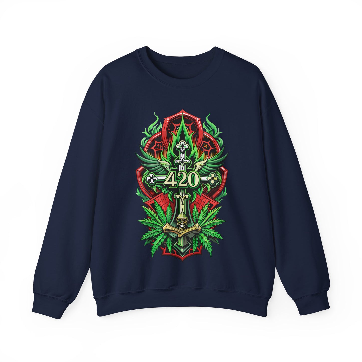 420 Cannabis Shield Sweatshirt – Marijuana Leaf Stoner Graphic
