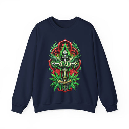 420 Cannabis Shield Sweatshirt – Marijuana Leaf Stoner Graphic