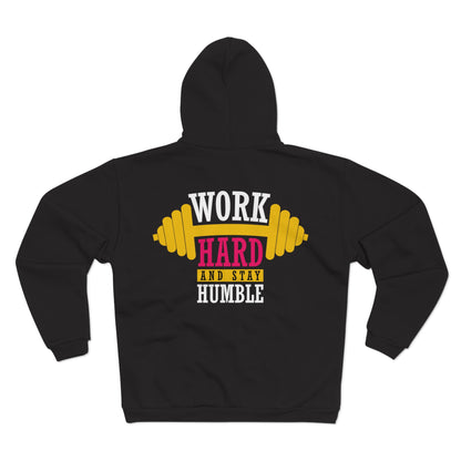 Motivational Unisex Hooded Zip Sweatshirt - 'Work Hard and Stay Humble'