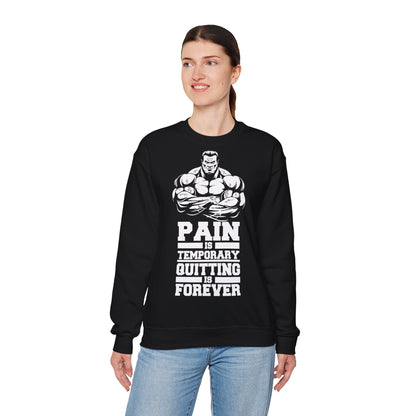 Motivational Workout Sweatshirt - 'Pain is Temporary, Quitting is Forever' Black