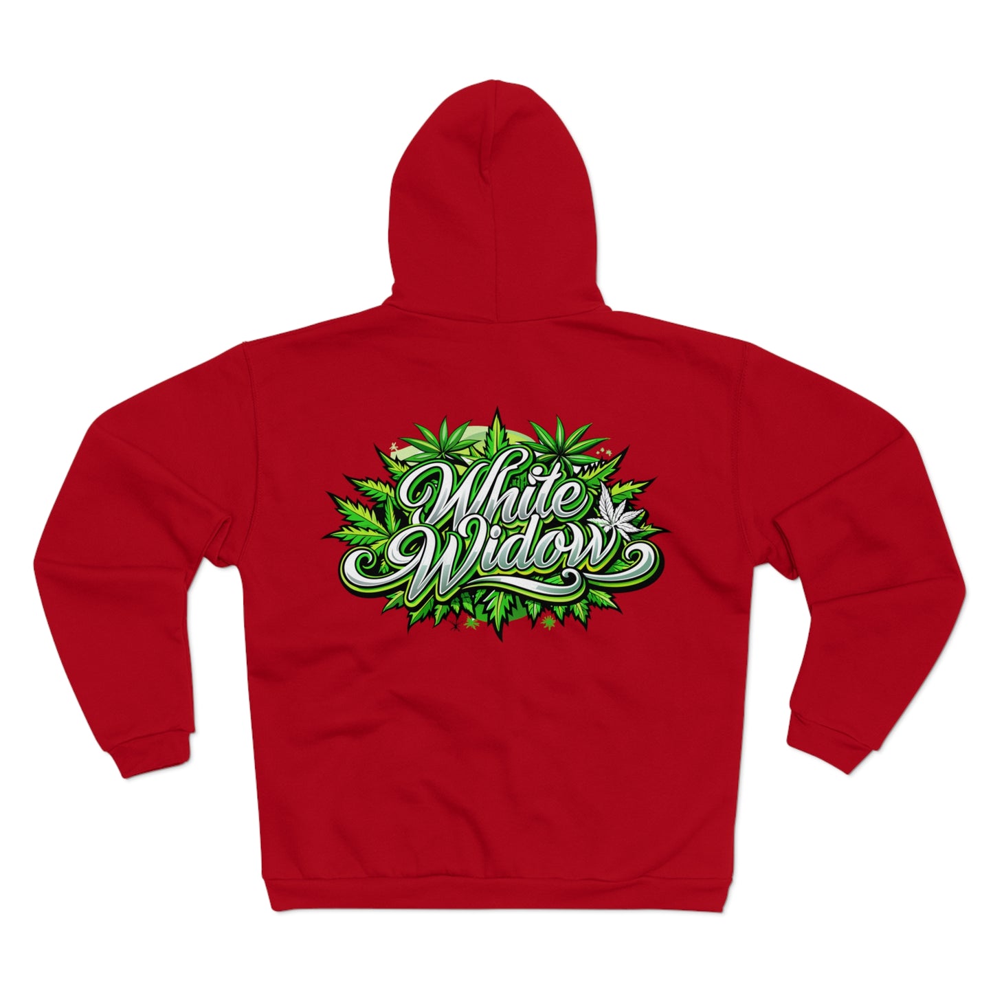 White Widow Graphic Zip Hoodie — Cannabis Leaf Logo Zip Hoodie