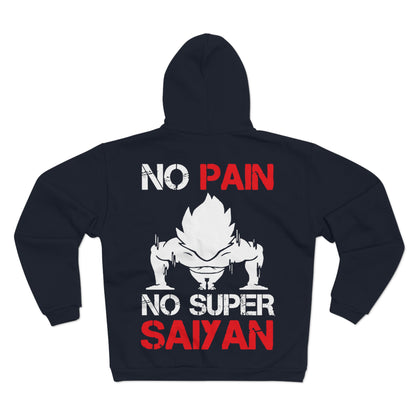 Unisex Hooded Zip Sweatshirt - 'No Pain No Super Saiyan' Motivational Gym Wear