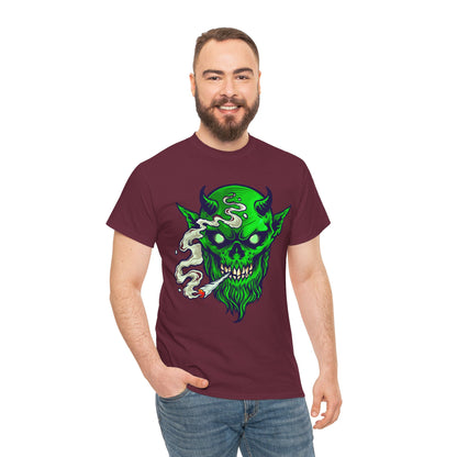 Smoking Green Demon Skull T-Shirt — Creepy Stoner Graphic Tee