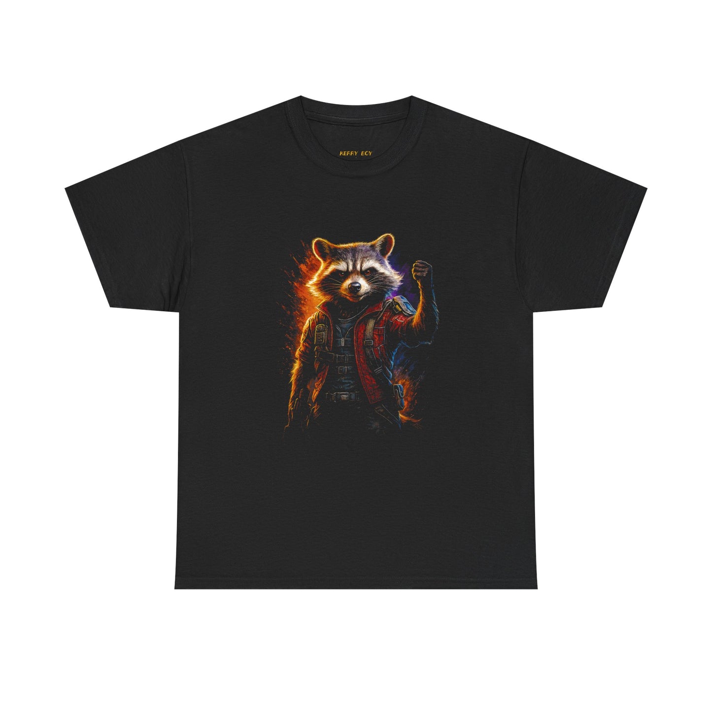 Raccoon Superhero Tee – Fiery Rocket Guardian Graphic T-Shirt