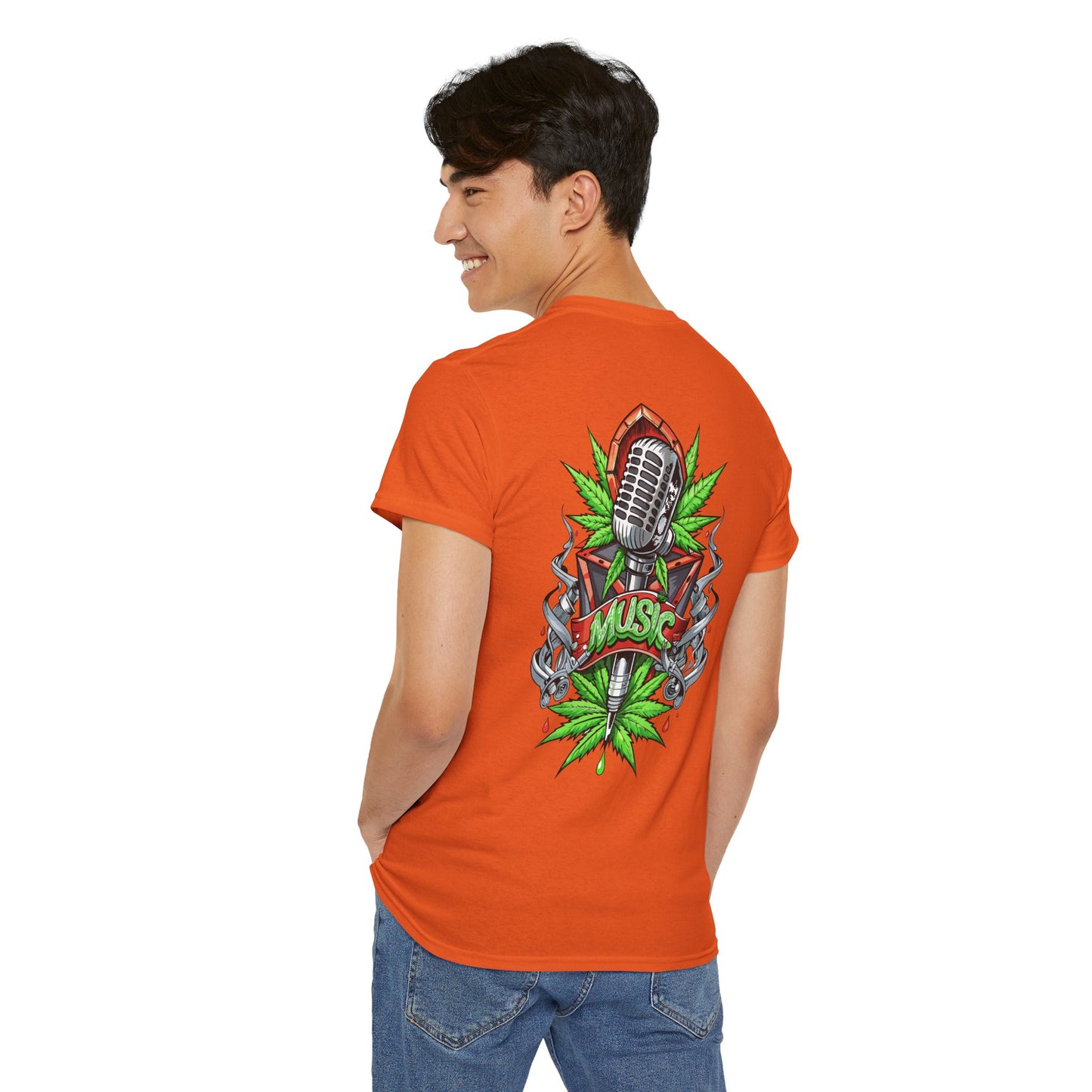 Music Microphone Tee — Retro Mic & Leaf Graphic T-Shirt