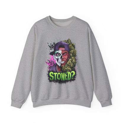 Sweatshirt— 'Stoned?' Skull Face Graphic for Cannabis Lovers