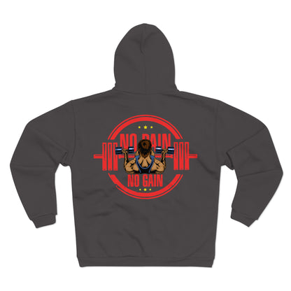 Unisex Hooded Zip Sweatshirt - No Pain No Gain Fitness Hoodie