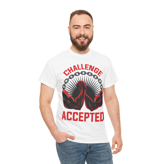 Motivational Unisex Heavy Cotton Tee - 'Challenge Accepted' Fitness Shirt White