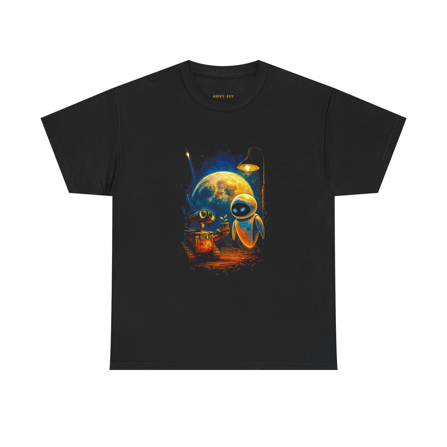 Wall·E & EVE Night Sky T-Shirt — Cute Robot Retro Space Tee