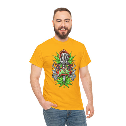 Music Microphone Tee — Retro Mic & Leaf Graphic T-Shirt