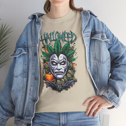 Hallowed Harvest Tee — Halloween Mask & Pumpkin Graphic T-Shirt