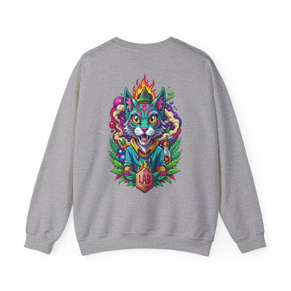 Psychedelic Flame Cat Graphic Sweatshirt — Colorful Trippy Cat Design