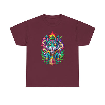 Psychedelic Flame Cat Graphic Tee — Colorful Trippy Cat Design
