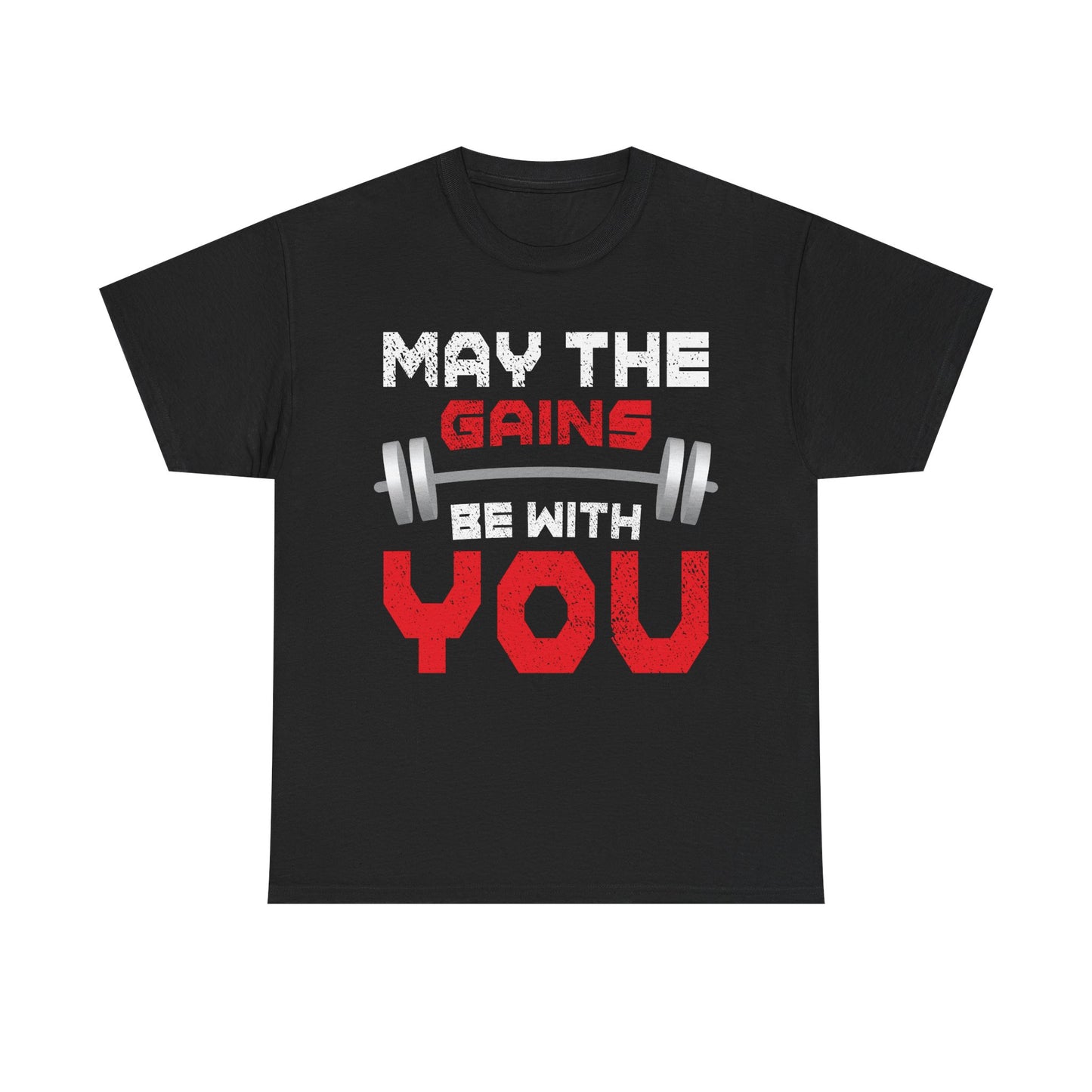 Motivational Gym Tee - 'May the Gains Be With You' - Unisex Heavy Cotton T-Shirt