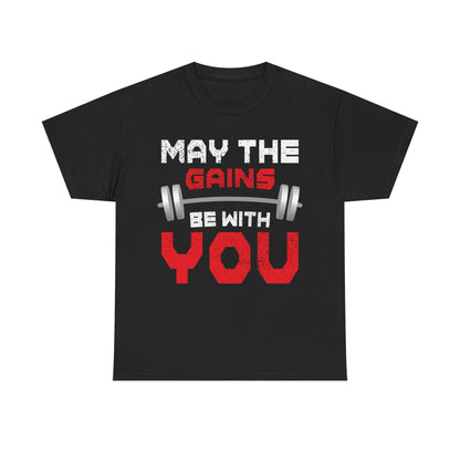 Motivational Gym Tee - 'May the Gains Be With You' - Unisex Heavy Cotton T-Shirt