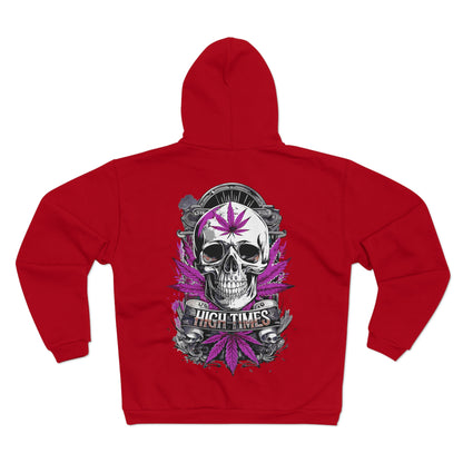 Skull & Cannabis Zip Hoodie — “High Times” Graphic Zip-Up