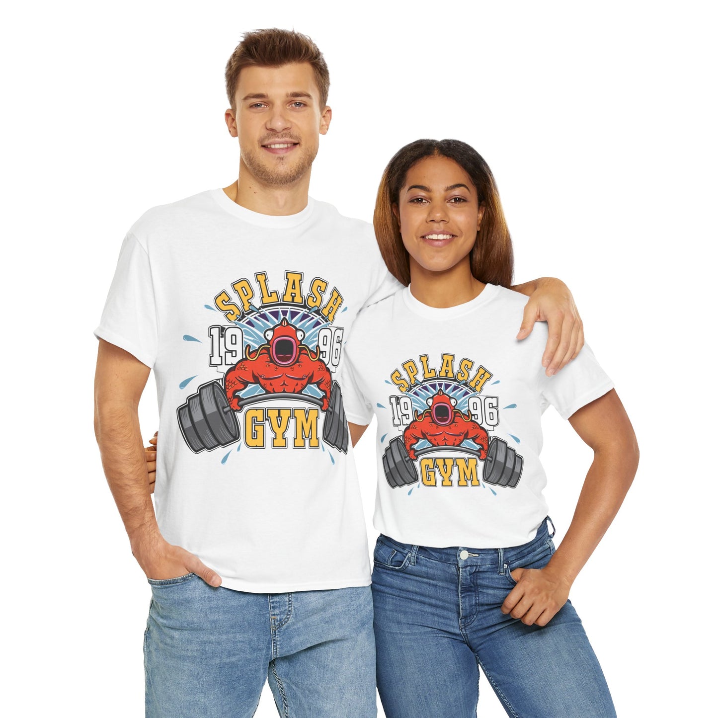 Splash Gym Unisex Heavy Cotton Tee - Bold Retro Design for Fitness Lovers White