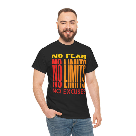 Motivational Unisex Heavy Cotton Tee - "No Fear, No Limits, No Excuses"